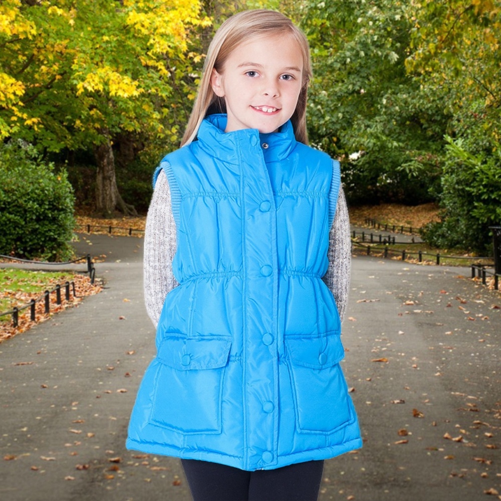 Girls Blue Button Up Neon Vest